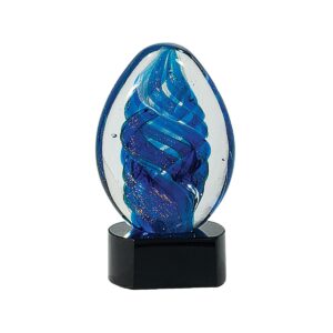 6″ Blue Oval Swirl Art Glass