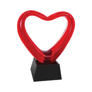 6 1/2″ Red Heart Art Glass with Black Base