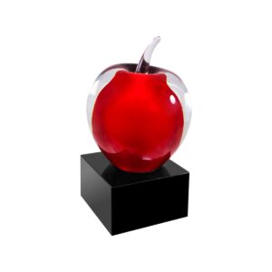 5 3/4″ Red and Clear Glass Apple with Black Base
