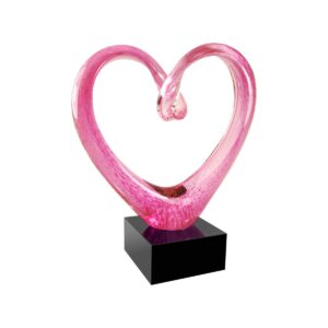 9″ Pink Glass Heart with Black Base