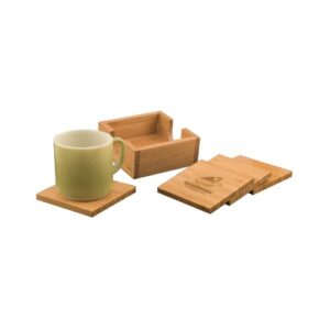 4″ x 4″ Bamboo Square 4-Coaster Set with Holder