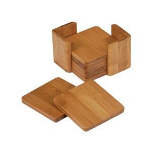 Bamboo Square 6-Coaster Set with Holder 3 3/4″ x 3 3/4″