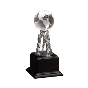 10″ Clear Crystal Globe with Silver Men/Stand on Black Piano Finish Base