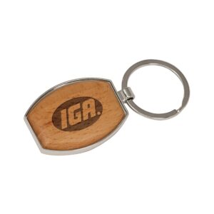 1 1/2″ x 1 15/16″ Silver/Wood Laserable Oval Keychain