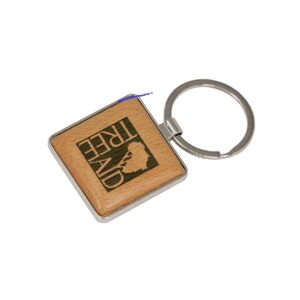 1 9/16″ x 1 9/16″ Silver/Wood Laserable Square Keychain