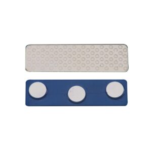 1 3/4″ x 1/2″ 3-Post Blue Plastic Backed Magnet with Adhesive