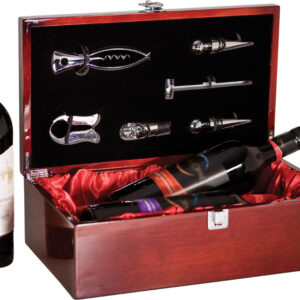 Rosewood Piano Finish Double Bottle Wine Box with Tools