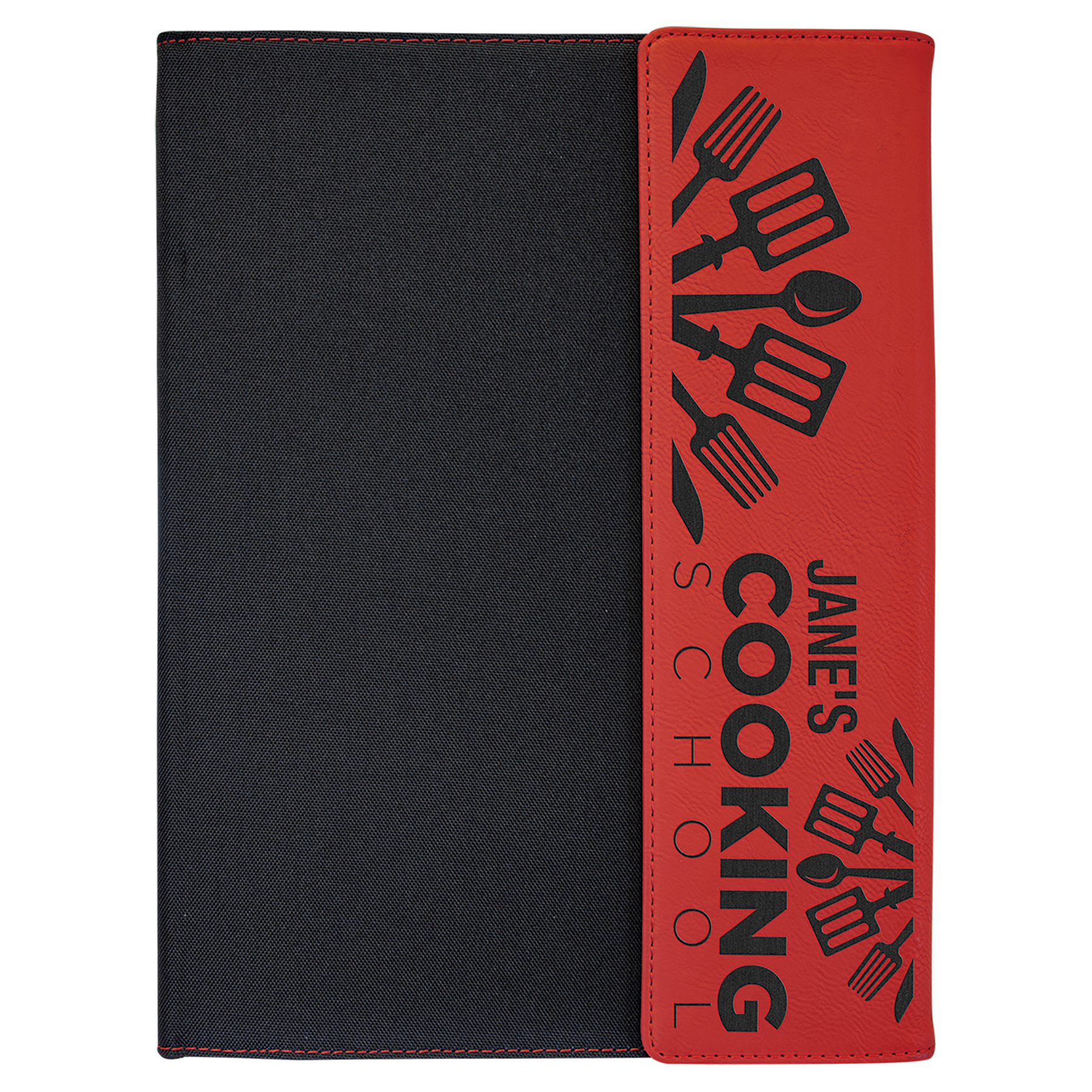 GFT1220--1d03c5fe 9 1/2" x 12" Red Laserable Leatherette / Black Canvas Portfolio with Notepad